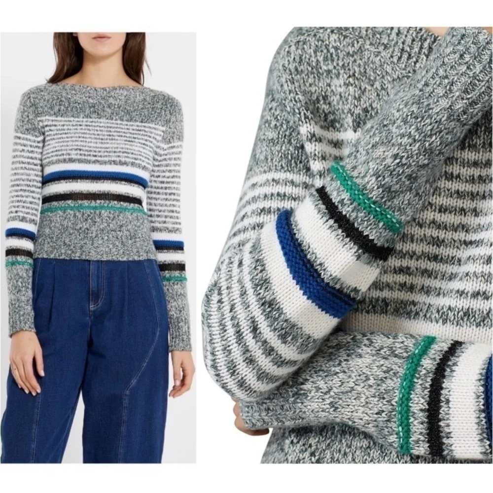 See by Chloe Striped Nightfall Green Sweater Designer Metallic Women’s Medium